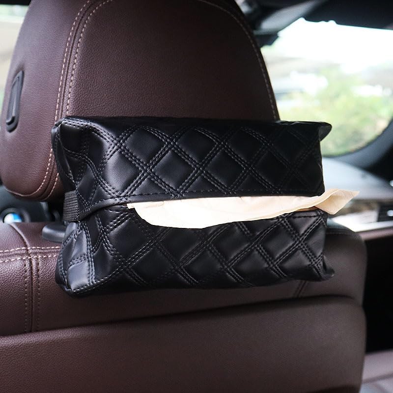 XMHLFCCar Tissue Holder for Lancia Dedra/Dedra 2000/Delta Evo 500/Delta/Delta Executive, Pu Leather Tissue Box Organizer with Adjustable Band for Car for Car Styling,A/Black
