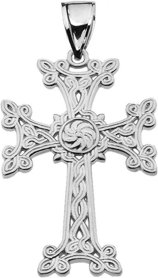 Sterling Silver Eternity Khachkar Armenian Cross Pendant Necklace (Large)