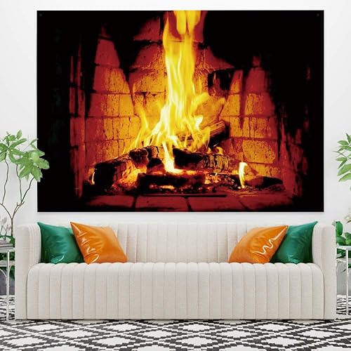 Miniatura 2 de Haoyiyi Tapiz de fuego ardiente de 39.4 x 27.6 pulgadas, para colgar en la pared de ladrillo brillante, vintage, regalos de Navidad, festivales,