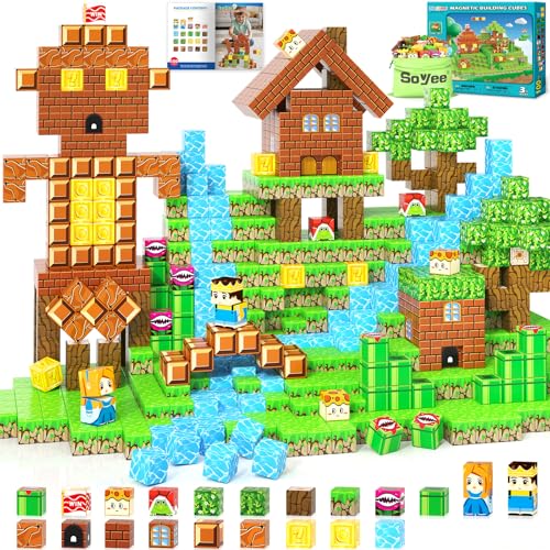 Soyee Magnetic Blocks 100PCS Magnetic Building Blocks Cubes Kids Boys Girls Toys for Ages 3-5 5-7 8-10 STEM Sensory Learning Building Magnet Toys 3-12 Year Old Girls Boys Birthday