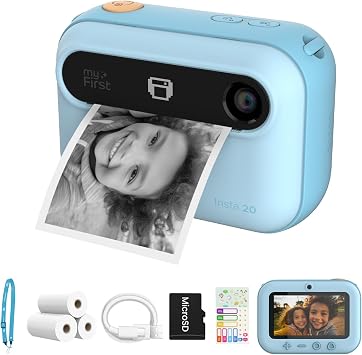 MyFirst Kids Instant Print Camera, 16MP 7S Inkless Printing | Insta 20, 1080P video, dual screen selfies, road trip fun, school play, birthday gift for girls ages 4-12