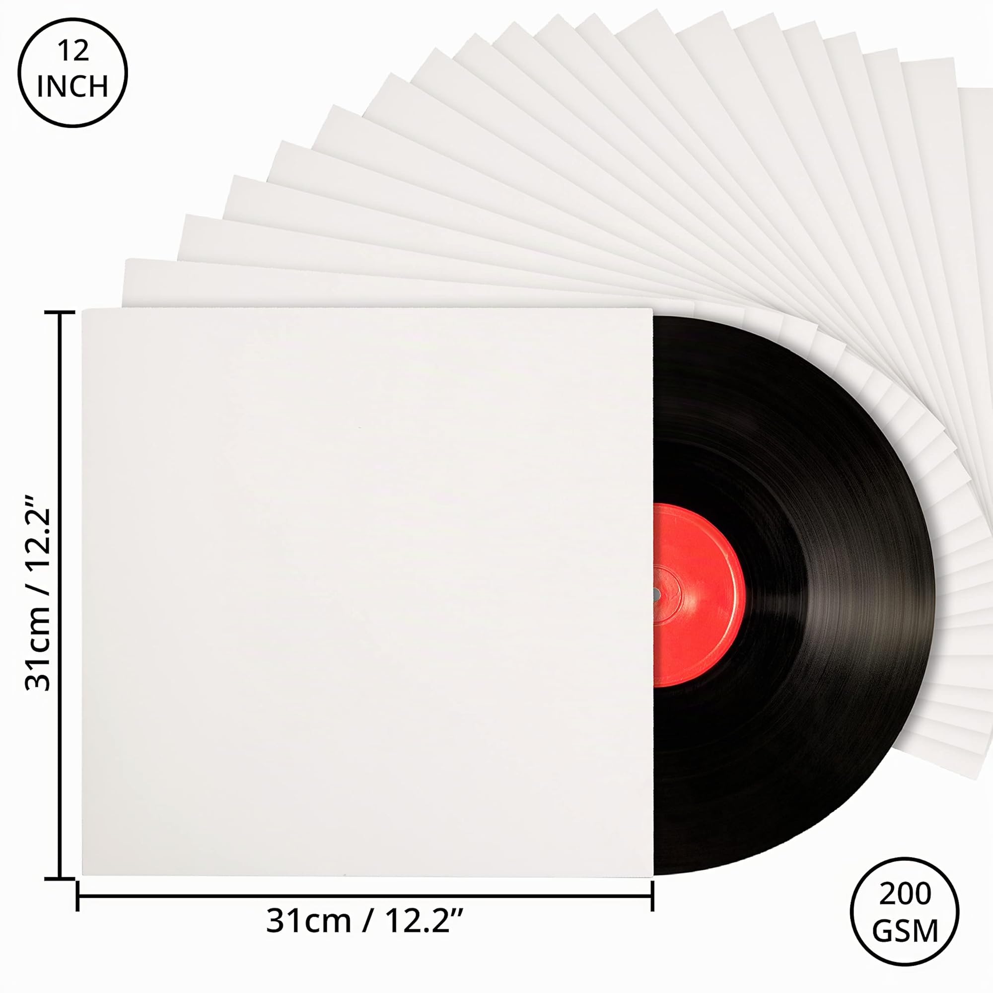 BELLE VOUS Funda Vinilo Cartón Blanco Kraft Discos 12 Pulgadas LP (Pack de 25) 31 x 31 cm - Almacenaje Discos Vinilo Sin Agujero Central – Chaqueta de Protección Libre de Acido en Blanco