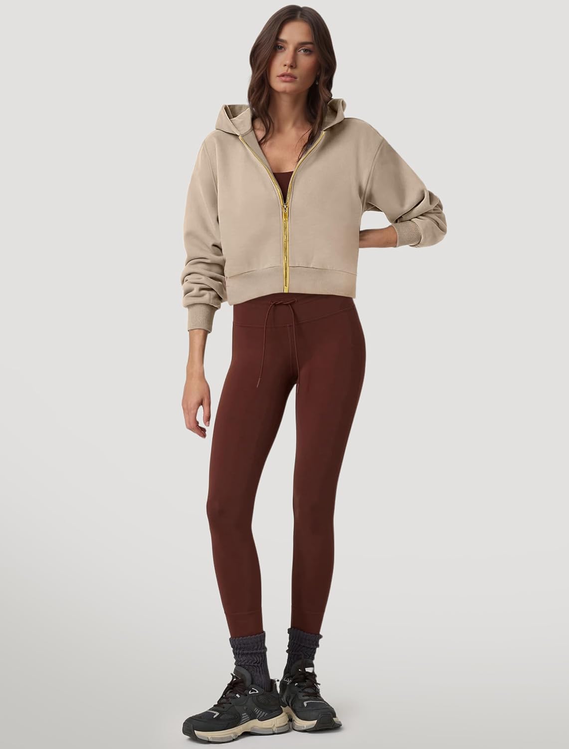 IWD Zip Up Hoodie for Women Fleece Cropped Oversized Sweatshirts Long Sleeve Casual Jackets Winter Outfits 2025 - Image 5