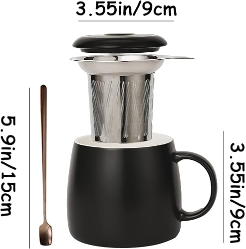 Miniatura 2 de Henten Home Taza de té de cerámica con infusor de hojas sueltas, cuchara y tapa, 15 onzas, taza infusor de té grande para té, café, leche,