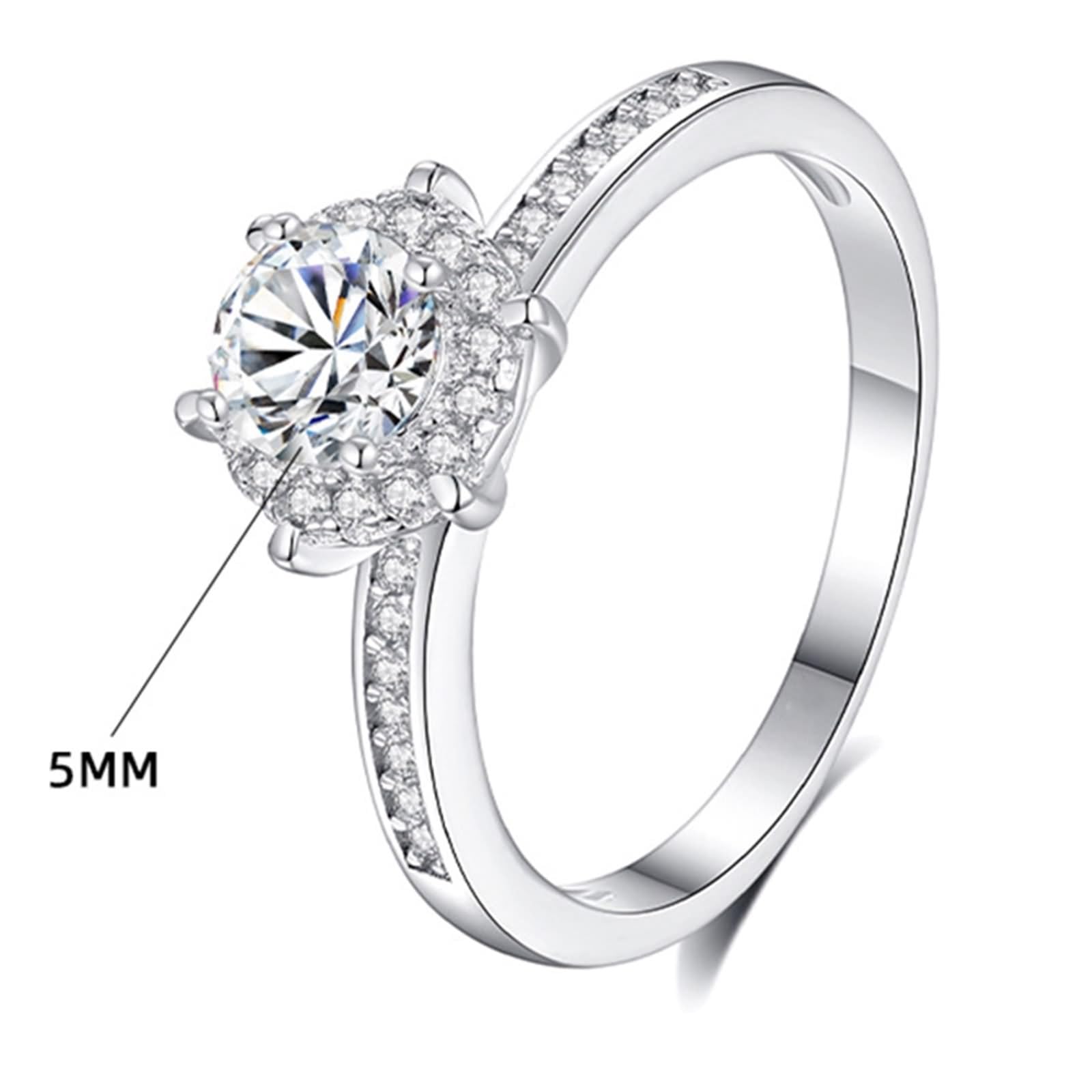 Anelli dell'amicizia fidanzate, anello di fidanzamento classico rotondo moissanite con 6 artigli 0,5 ct 9 carati oro bianco misura 47 (15,0)