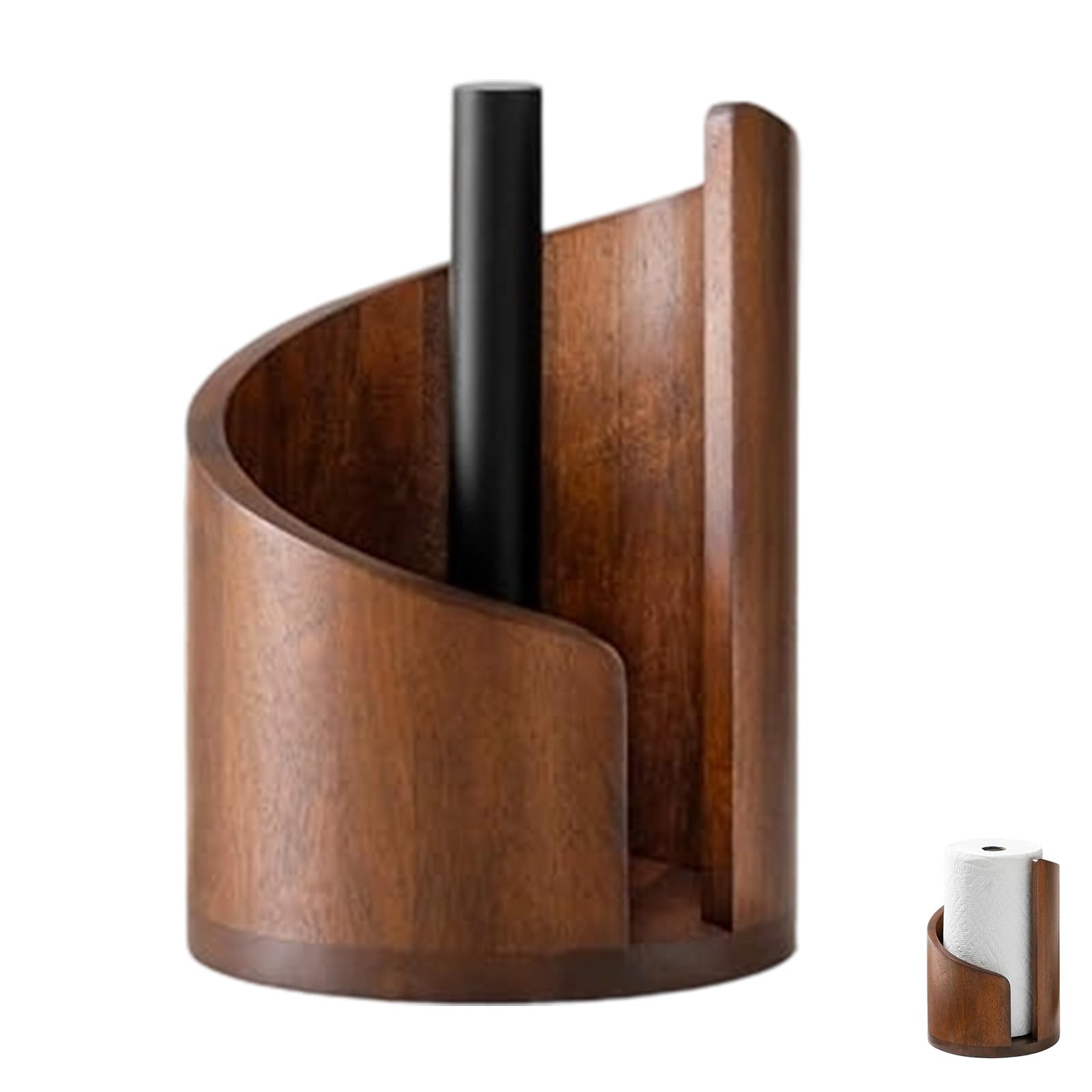 Mountain Paper Towel Holder Countertop,Effortless One-Hand Tearing with Mango Wood Round Base and Iron Holder, Mountain Themed Papers for Kitchen Bathroom(Brown)