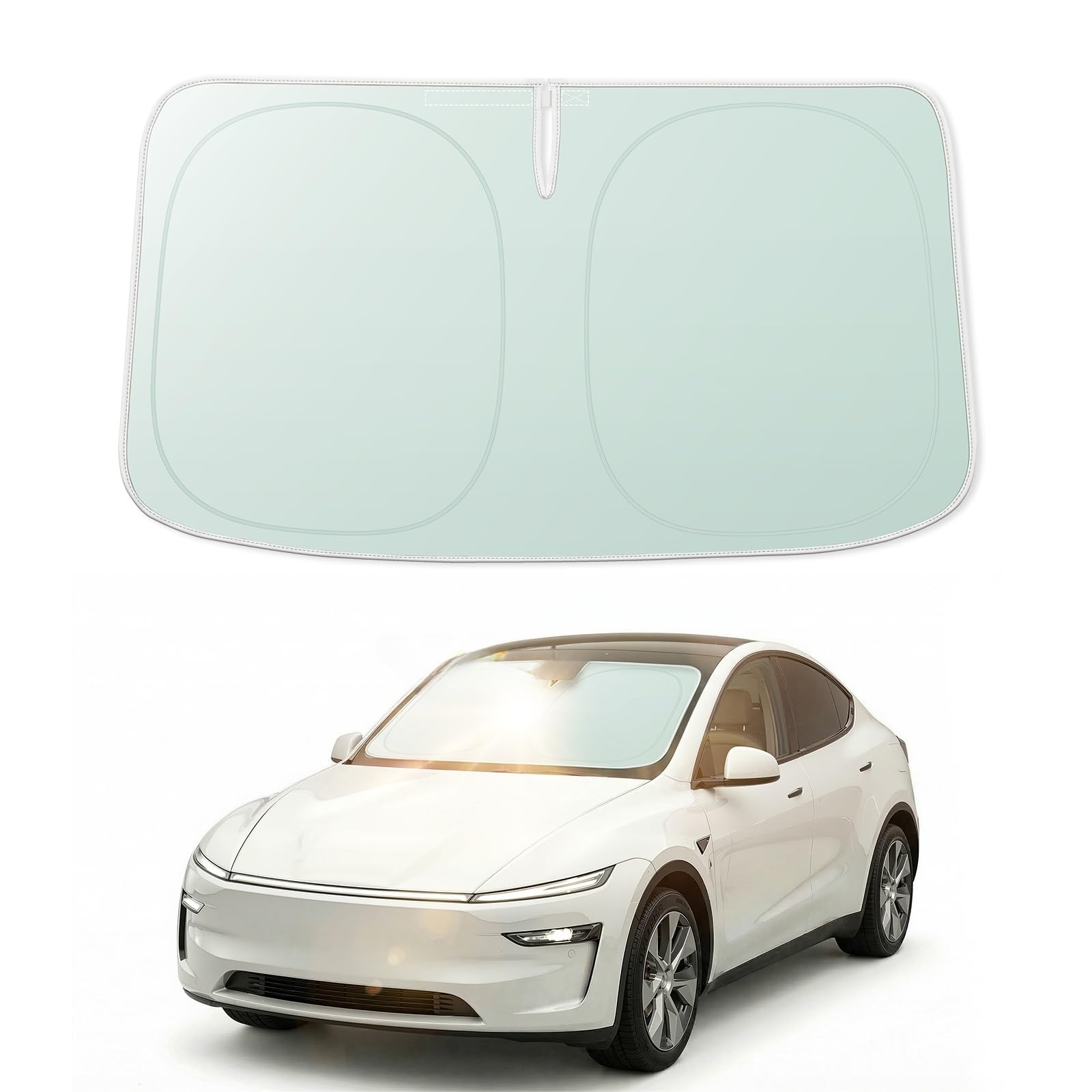 WOLFBOX Foldable Car Windshield Sun Shade Tesla Model Y/Model 3, Maximum UV & Heat Shield Front Window Sunshade Visor Protector for Model Y Juniper/Model 3 Highland(56''x37'')