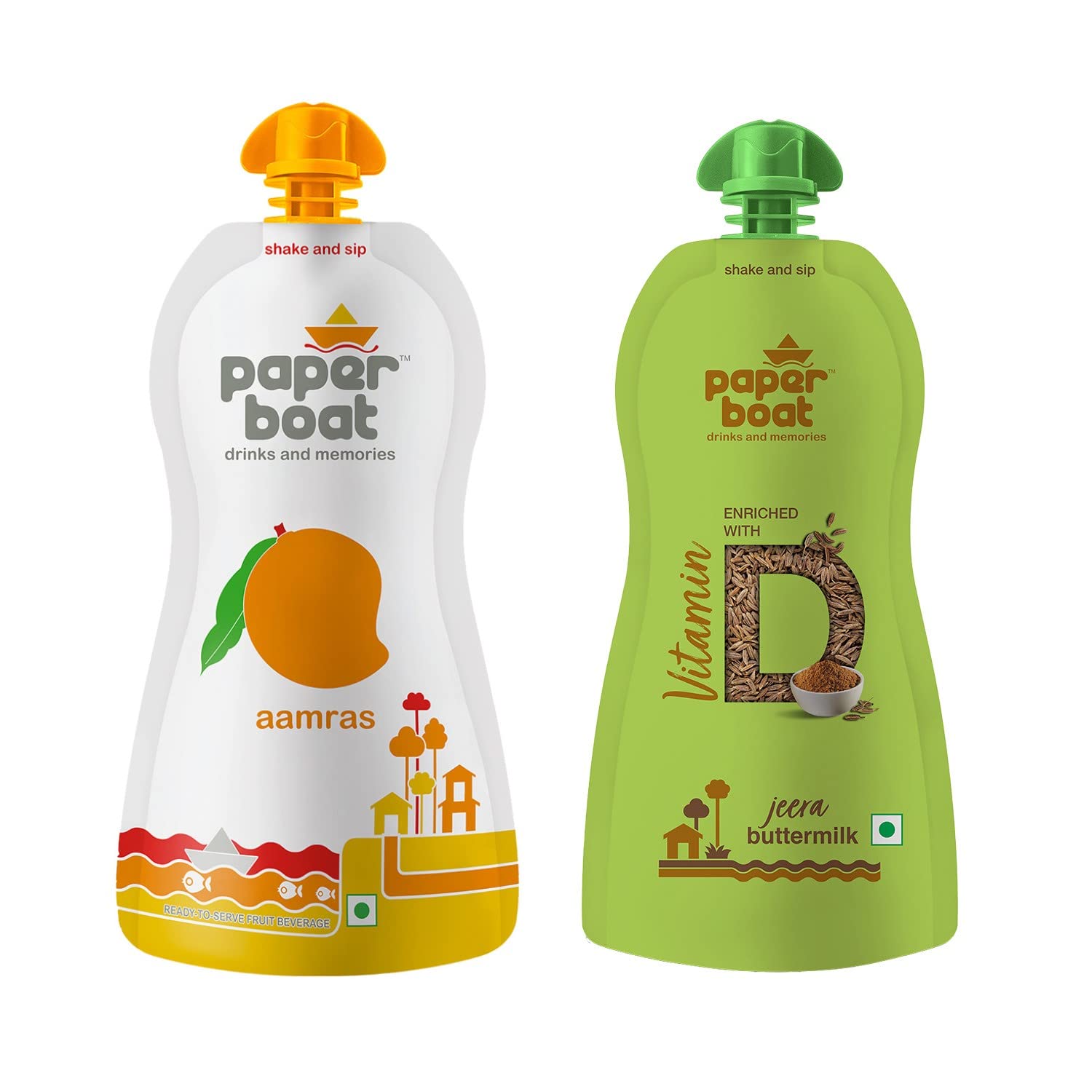 Paper Boat Jeera Buttermilk, Enriched with Vitamin D and Vitamin B12 (Pack of 6, 250ml Each) + Paper Boat Aamras, Mango Fruit Juice (Pack of 6, 200ml each)