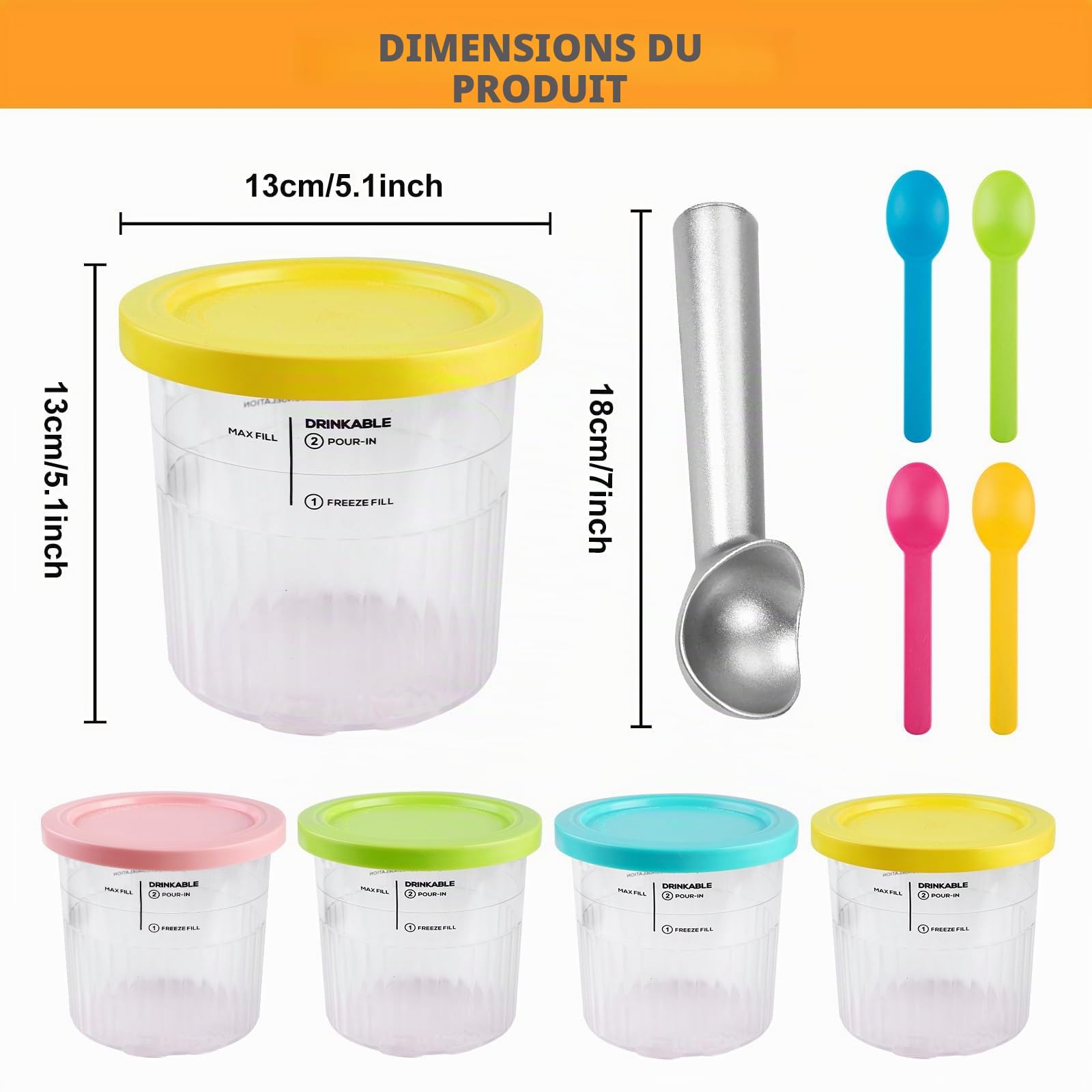 BORDEAG Lot de 4 récipients pour crème glacée Ninja Creami Deluxe, pour crème glacée, remplacement pour Ninja Creami Deluxe NC501EU NC500EU, accessoires Creami Deluxe