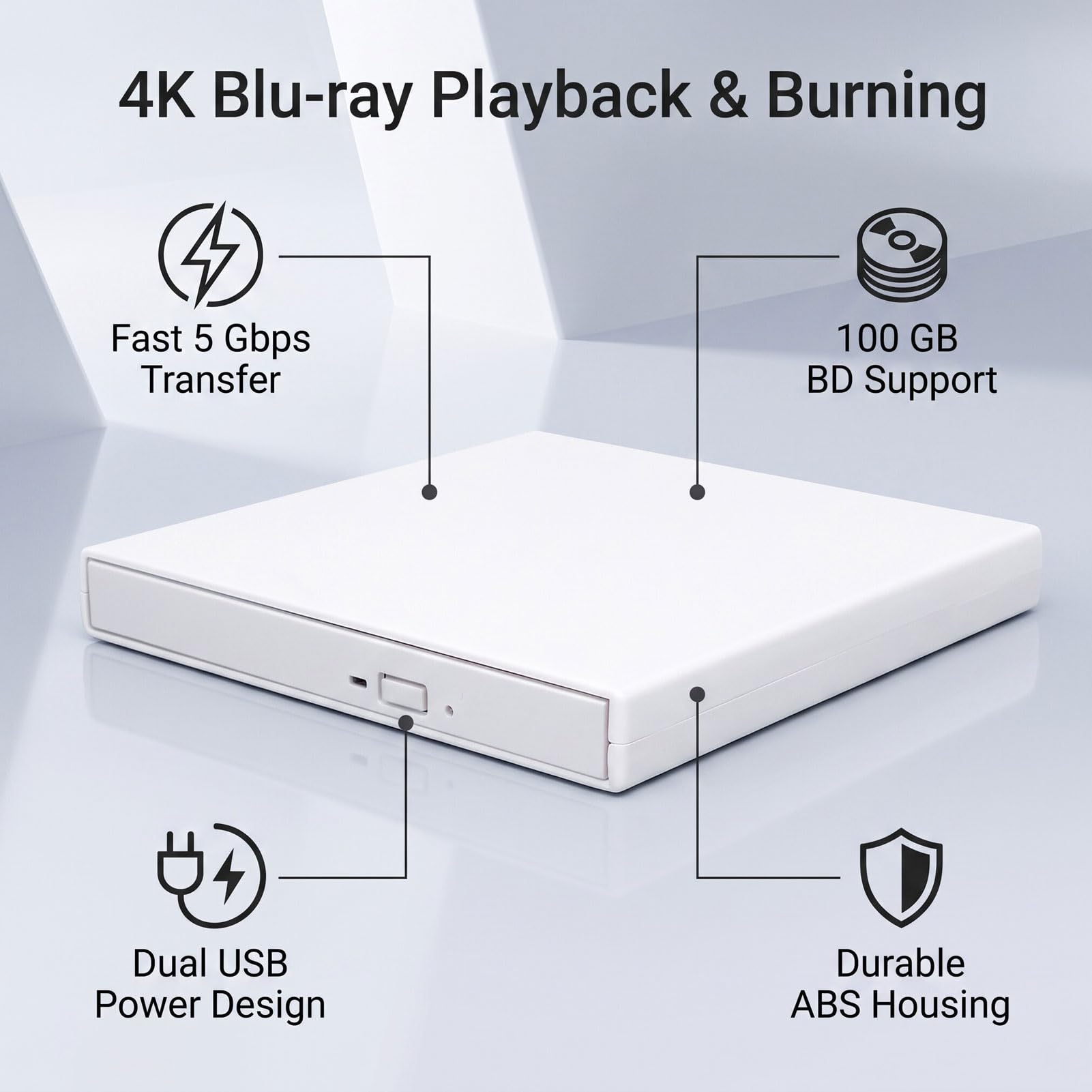 GOWENIC El Jugador de la Unidad óptica Externa de 4K USB, Ayudas GANA OS X Linux (White)