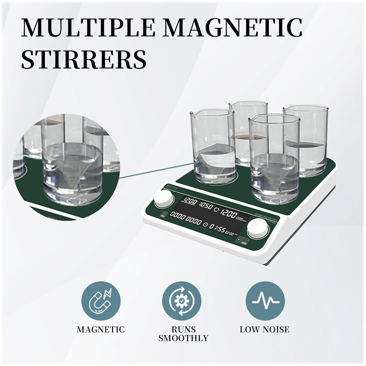 Lab Multi Place Magnetic Stirrer 4-Position Magnetic Stir Plate 50-1500RPM Synchronization & Asynchronous Speed & Timing Control