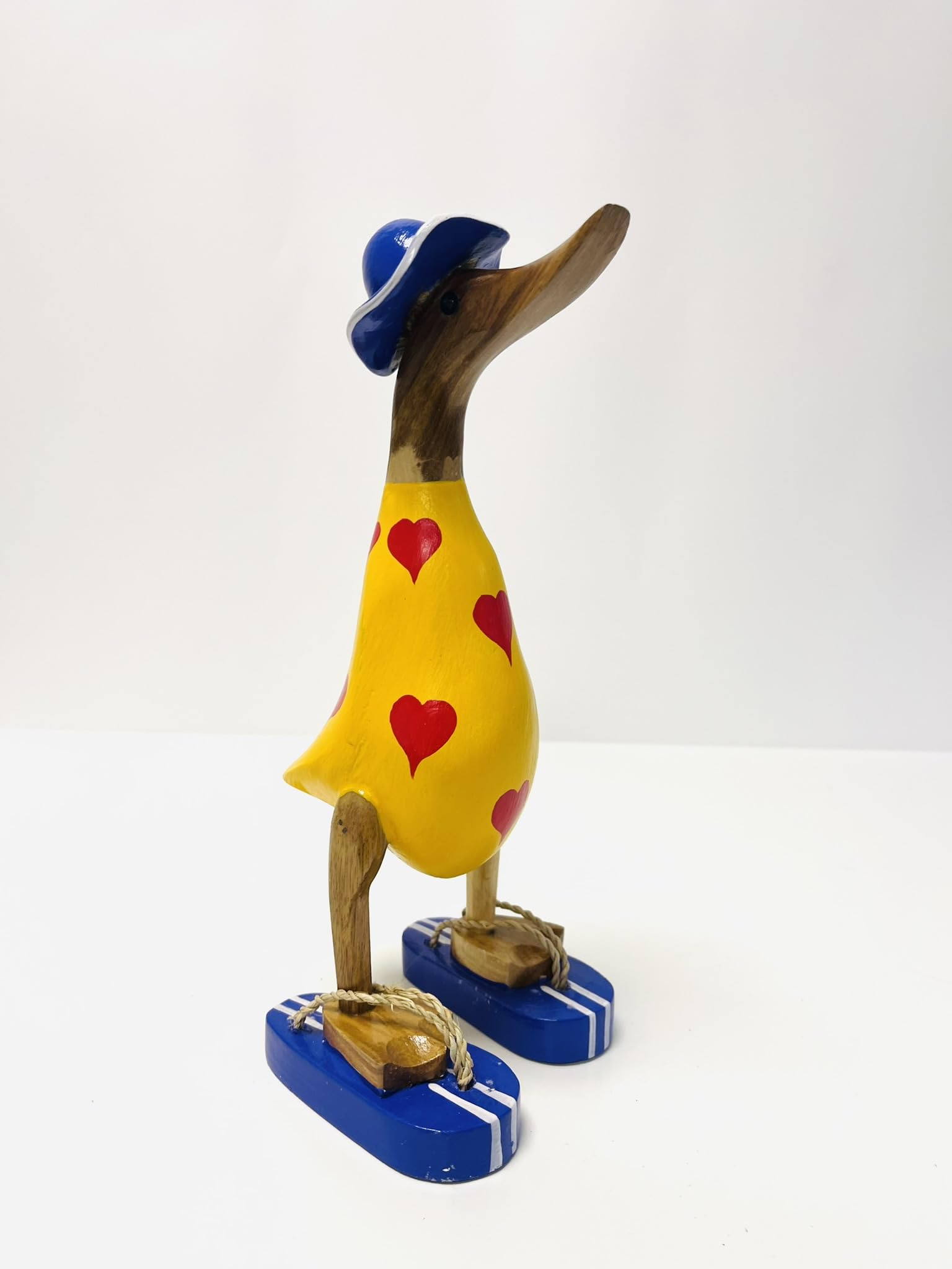 My Square Mile Yellow & Heart Duck Wooden Duck Ornament | Hand Carved Duck Animal Statue 25Cms (Yellow & Heart Duck)