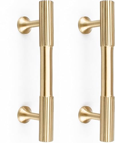 RZDEAL 4 tiradores de gabinete dorados de latón macizo, centros de agujeros de 3 pulgadas para manijas de armario de cocina, tiradores modernos de