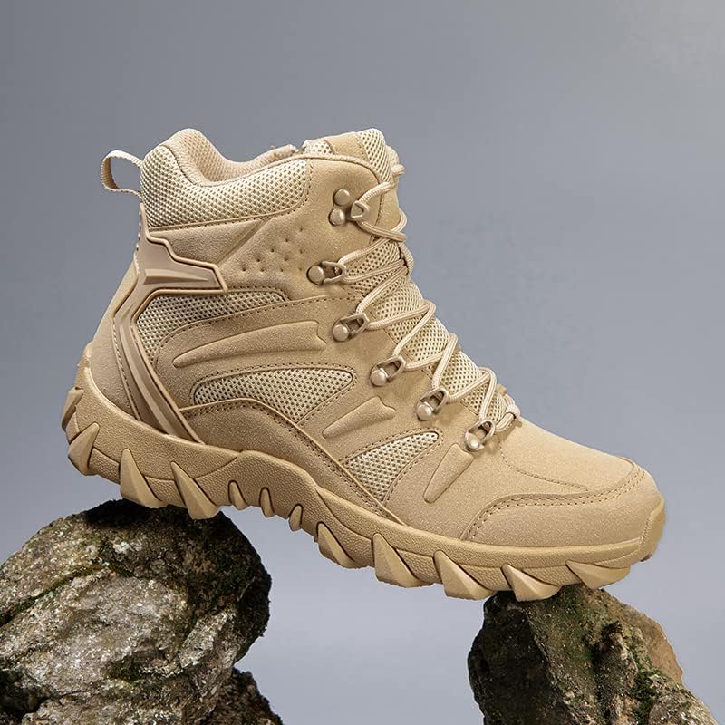 Tactical Military Combat Boots, High-Top Hiking Boots, Available in Black, Tan, Green, Mesh Breathable Design, Lace-up Style