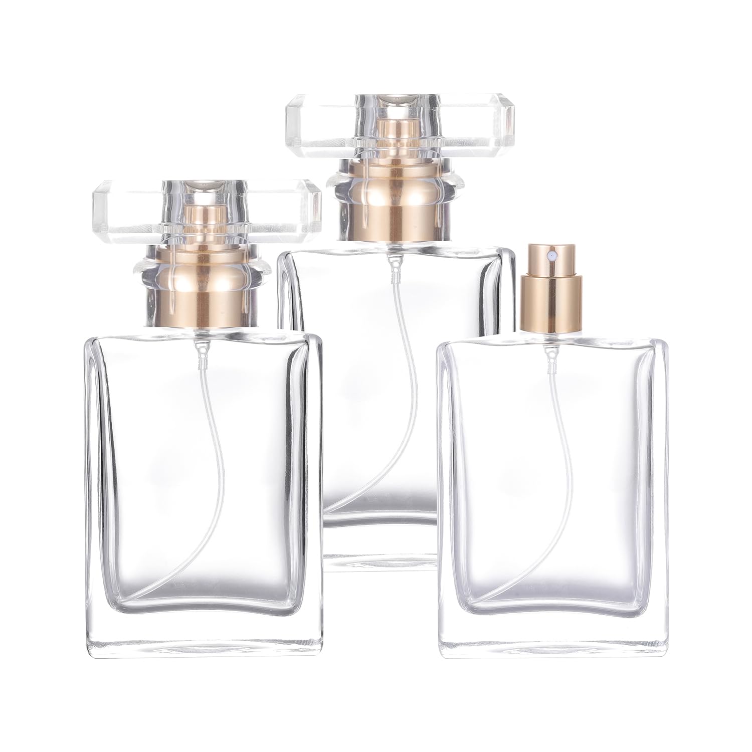 YWG Stone 30ml/1oz Gold Thick Square Flint Glass Refillable 3 pack Perfume Bottle Square Portable Cologne Atomizer Empty Bottle with Spray Applicator