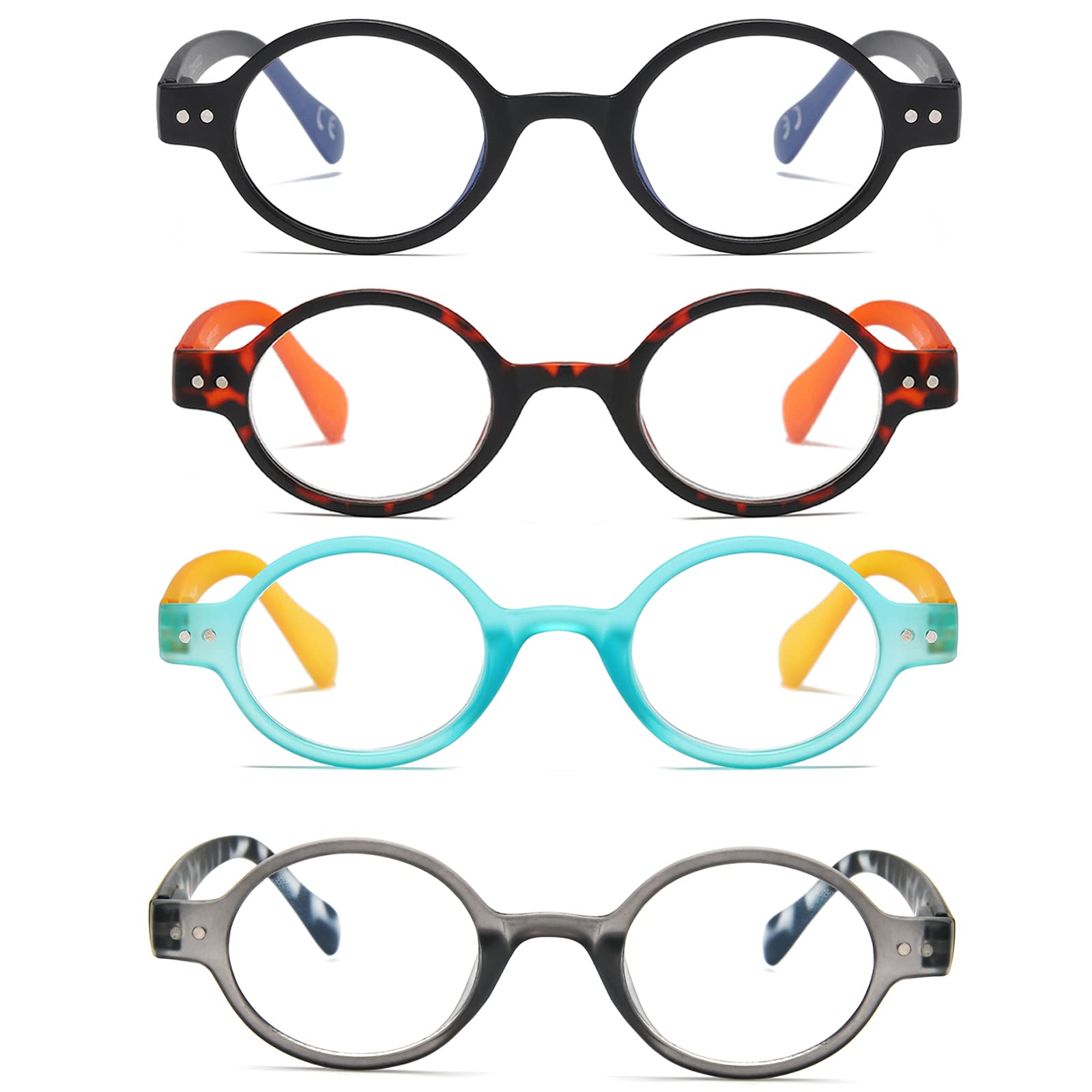 KoKoBin 4-Pack Mini Small Round Reading Glasses Comfortable Readers for Women and Men (Multicoloured2, 2.00, multiplier_x)