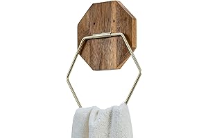 MyGift Boho Towel Holder with Hexagon Wire Construction and Mango Wood Backing