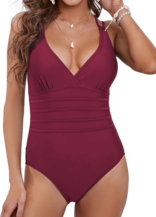 KI LAPHEE One Piece Swimsuits for Women Tummy Control Bathing Suits Sexy Criss Cross Back Swimwear