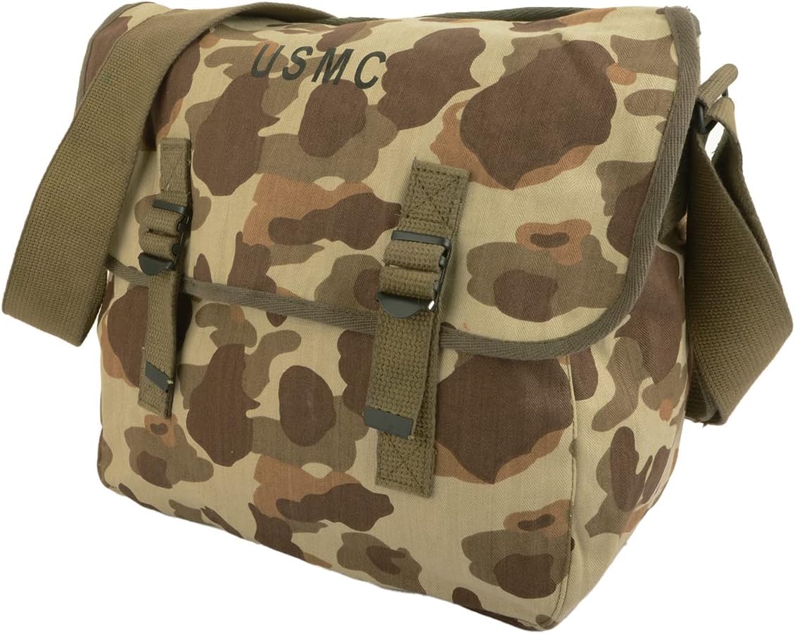 Epic Militaria WW2 US Style Desert Frog Camo Messenger Bag - Musette Bag with Strap Tan & Brown