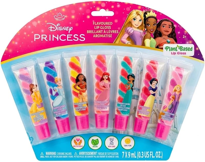 Disney Princess Lip Gloss Set, 7-Piece Swirl Plant-Based, Ages 3+
