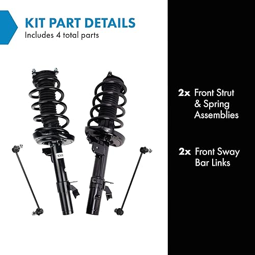 Miniatura 1354 de TRQ Kit de suspensión delantera, conjunto de amortiguadores y resortes, barra estabilizadora, enlace estabilizador compatible con Chevrolet