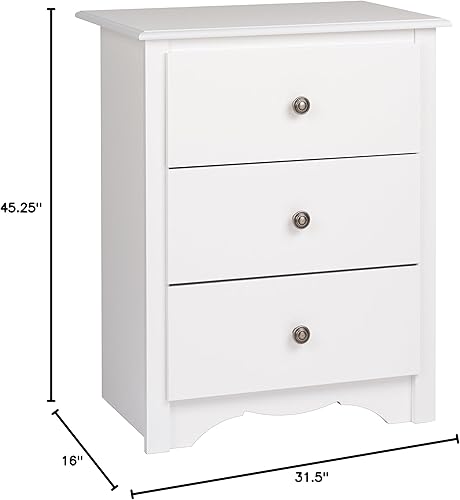 Miniatura 3 de Prepac Monterey - Mesita de noche alta, 3 cajones, color blanco y Monterey con 5 cajones para dormitorio, 16 pulgadas de profundidad x 31.5 pulgadas