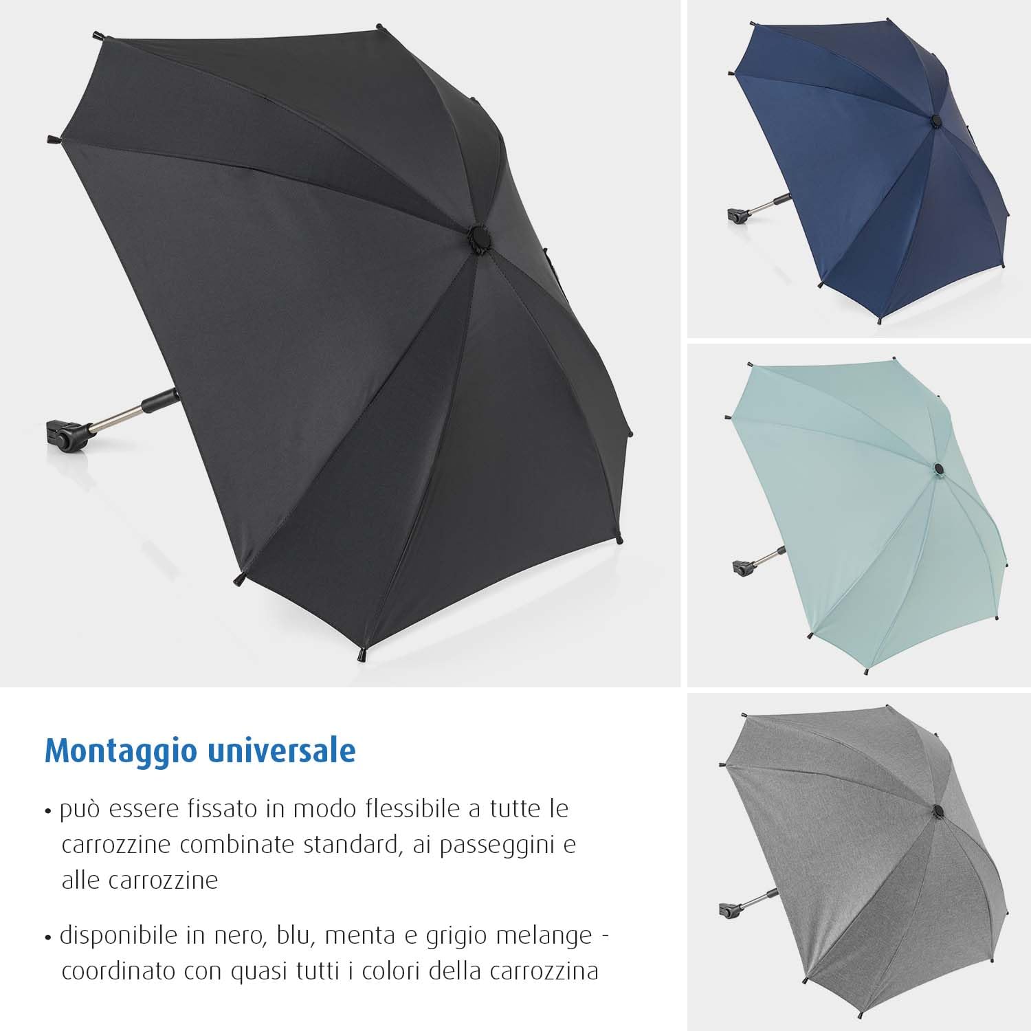 reer ShineSafe - Ombrellone universale per passeggino, girevole e inclinabile, colore: Nero