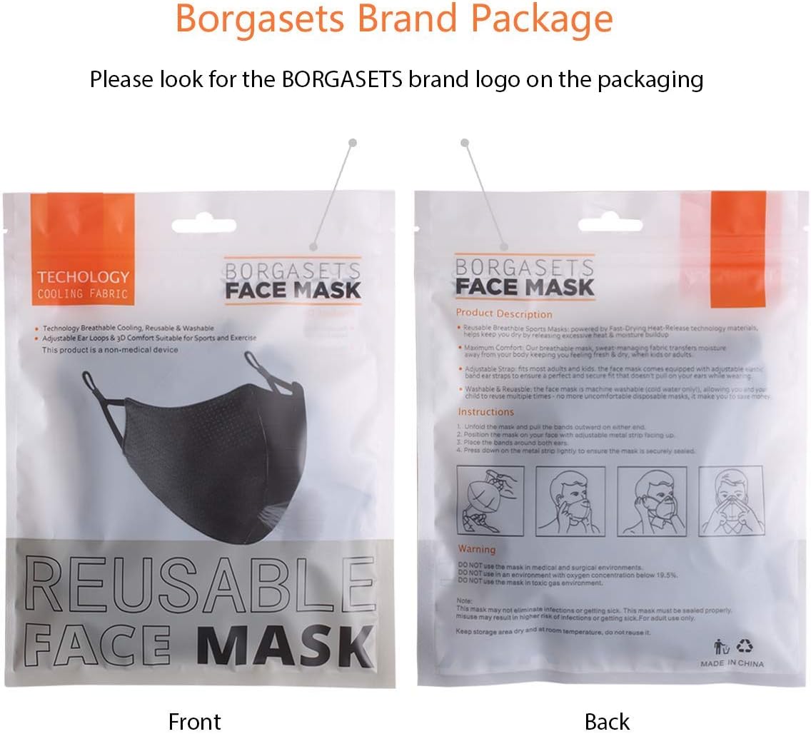 Borgasets Breathable Face Mask for Men Women Youth Black Adjustable Reusable Comfort Sport Mask Full Washable Safety Exercise Face Masks for Gym Home Office Work Outdoors Black 2 Pack : Sports & Outdoors