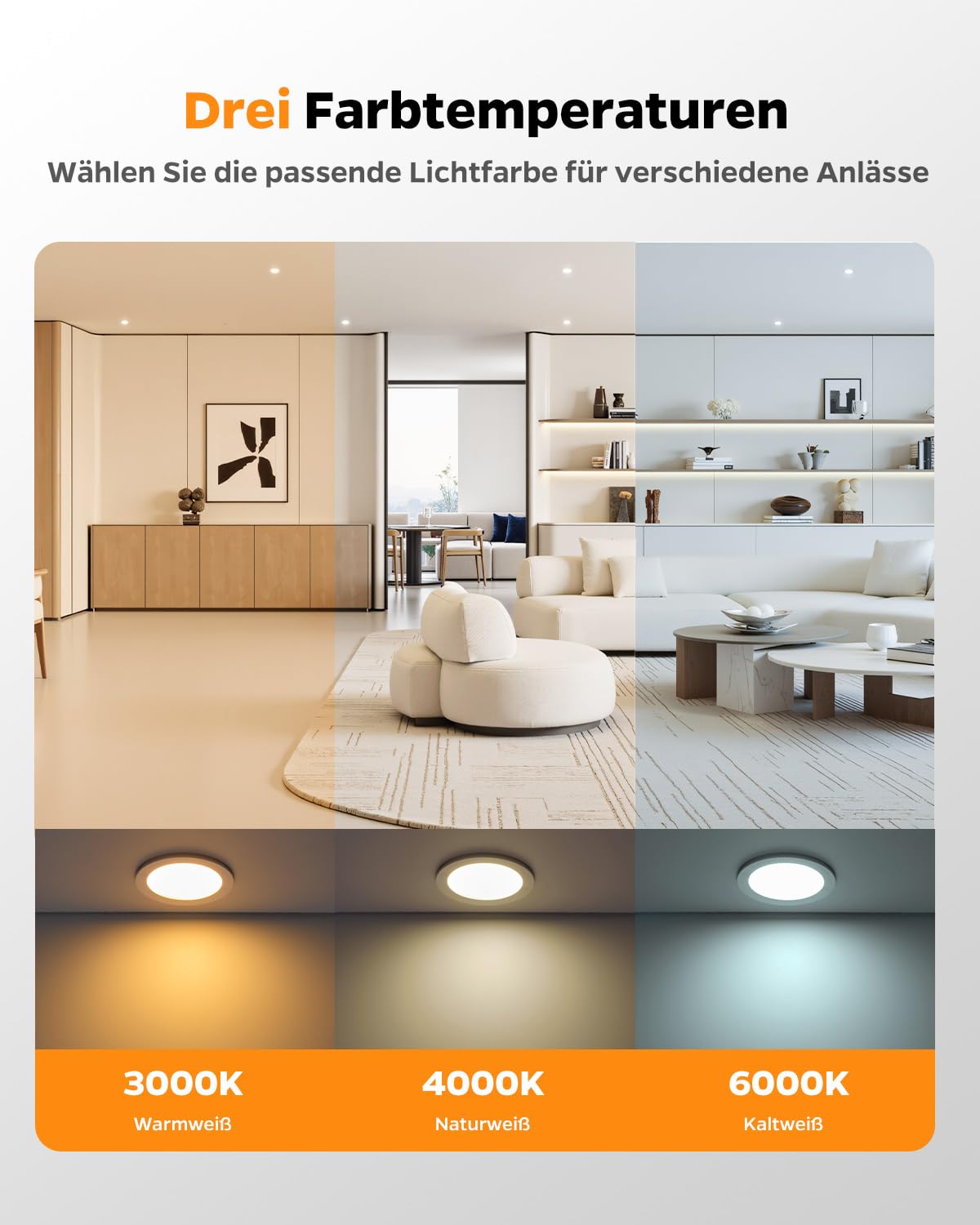 Sanyoung Einbaustrahler LED Dimmbar, 10er Set LED Spots 230V Flach Warmweiß Neutralweiß Kaltweiß, 5W Spots Deckenleuchte 65-80mm Lochmaß, IP44 Deckenspots Einbauleuchten für Badezimmer Wohnzimmer
