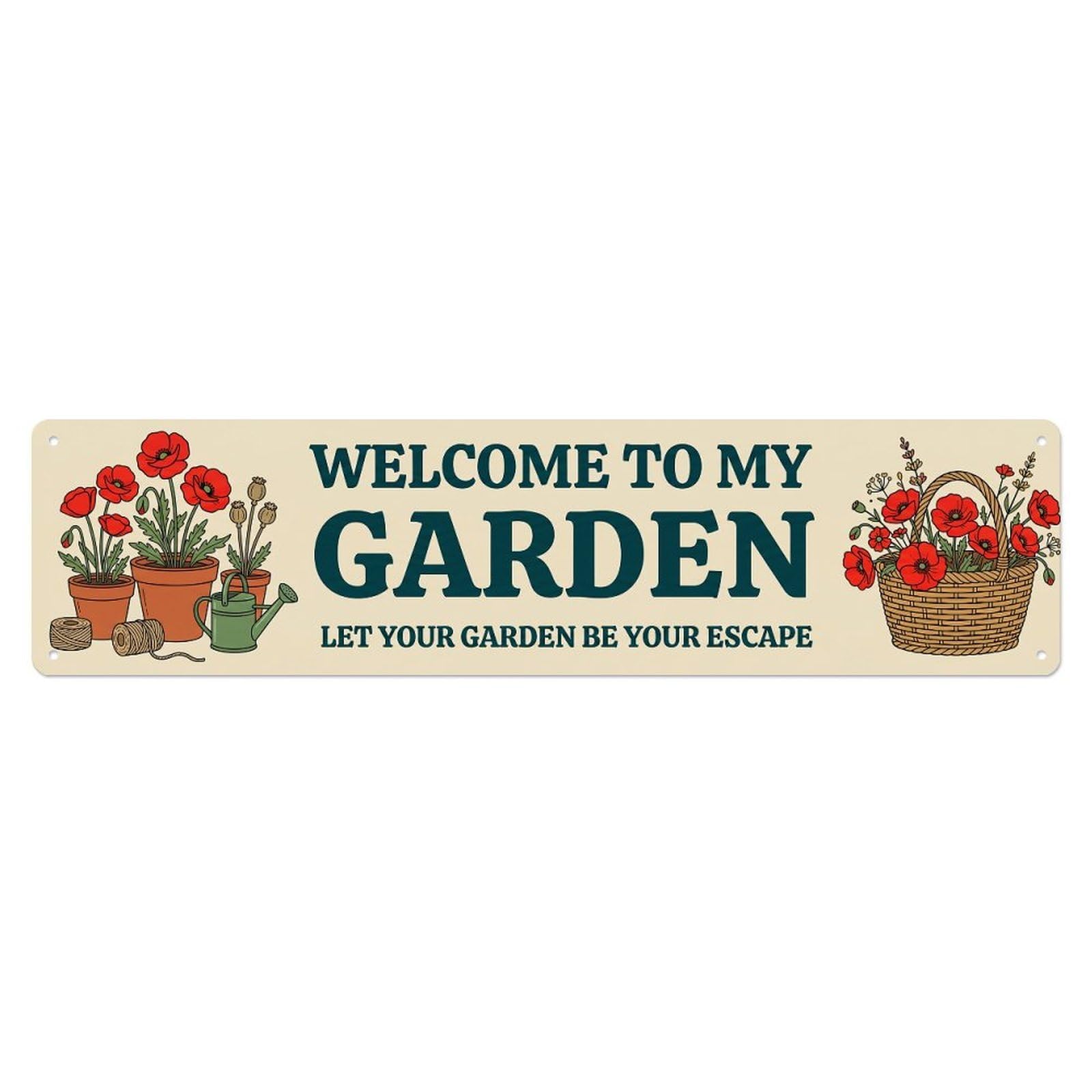 Retro Poppy Garden Welcome Summer Meadow Metal Tin Sign