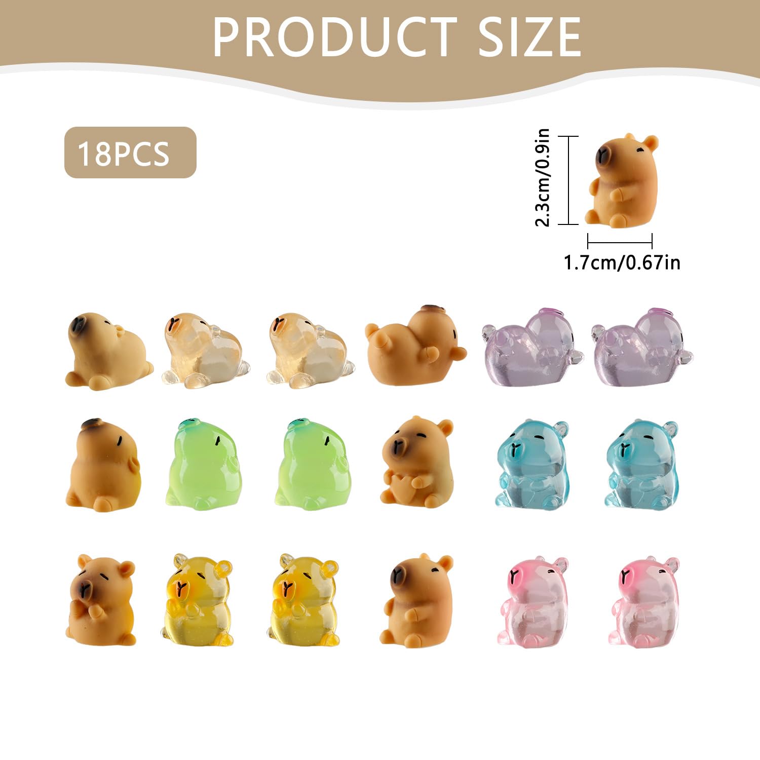 Wellrun 18PCS Cute Mini Capybara,Glow in the Dark Solid Color Tiny Capybara Ornaments for Tabletop Garden Dollhouse Landscape Party - Image 2