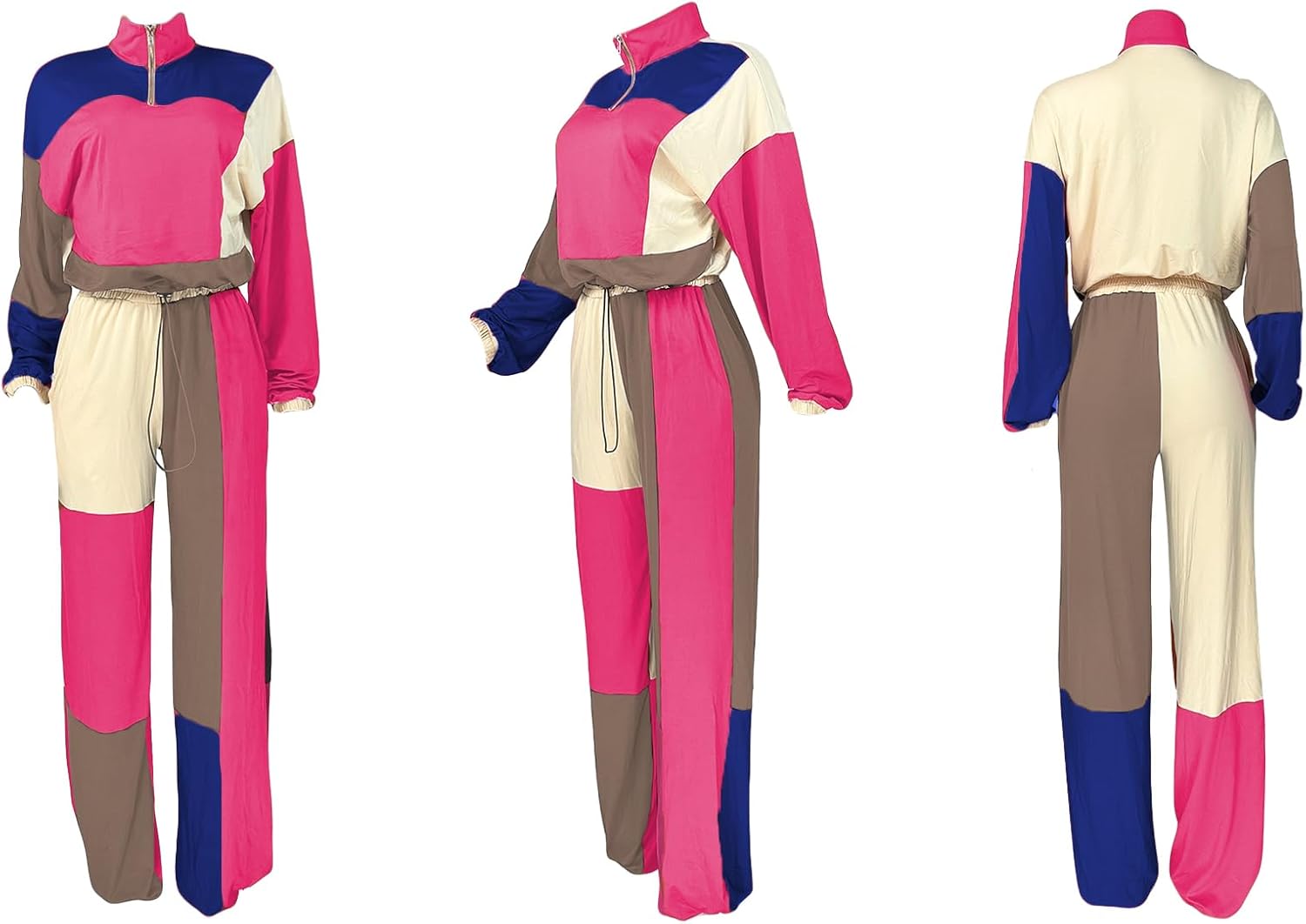 Ptorlio Sweatsuits Women 2 Piece Outfit Casual Long Sleeve Color Block Jogger Wide Leg Sweatpants Set Tracksuit - Image 5