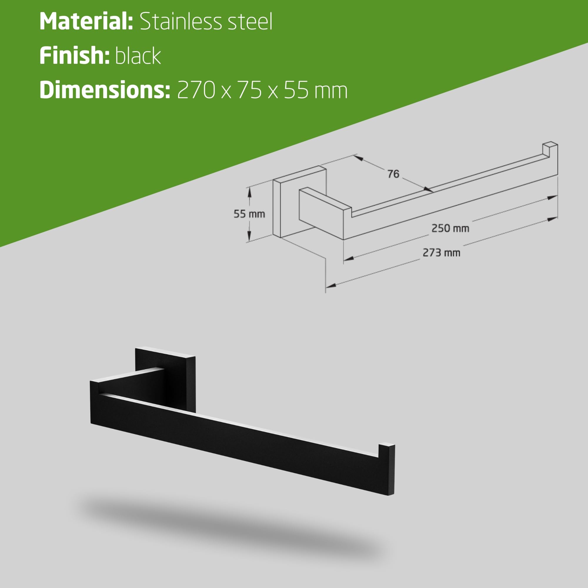 Amig - Bathroom Towel Rail Mod. Isla-2, Black, 270 x 75 x 55 mm - Image 2