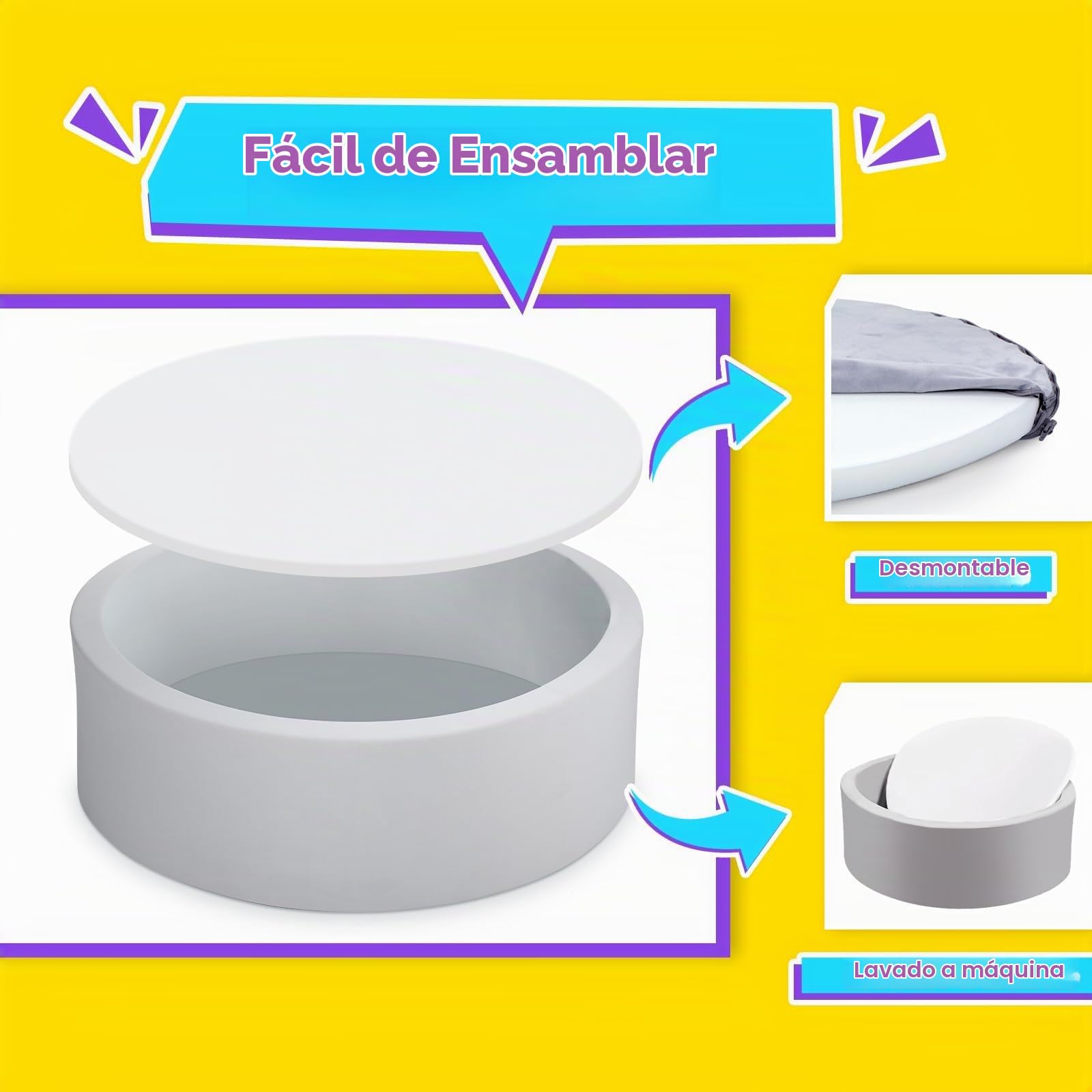 Piscina de bolas para bebés con 200 bolas tricolores, Bolas para piscina de bolas para bebés con bolas de plástico incluidas Piscina de bolas redonda suave plegable grande para niños pequeños Interior
