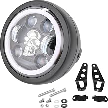 6.69 Inch Motorcycle LED Headlight with Mounting Brackets Assembly, Skull Pattern Round Headlamp with High/Low Beam Turn Signal DRL for Cafe Racer E-bike Bobber Chopper