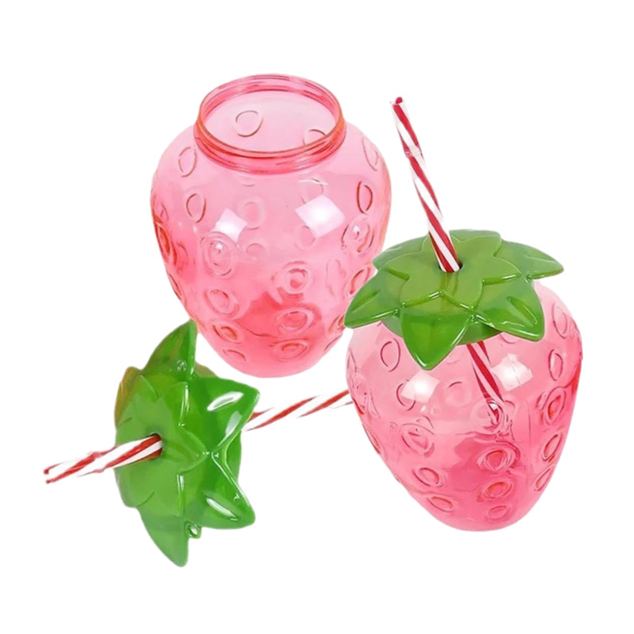 2 Sets Strawberry Shaped Beverage Cups with Straws Transparent Fruit Drinkware for Parties and Home Use Portable Bar