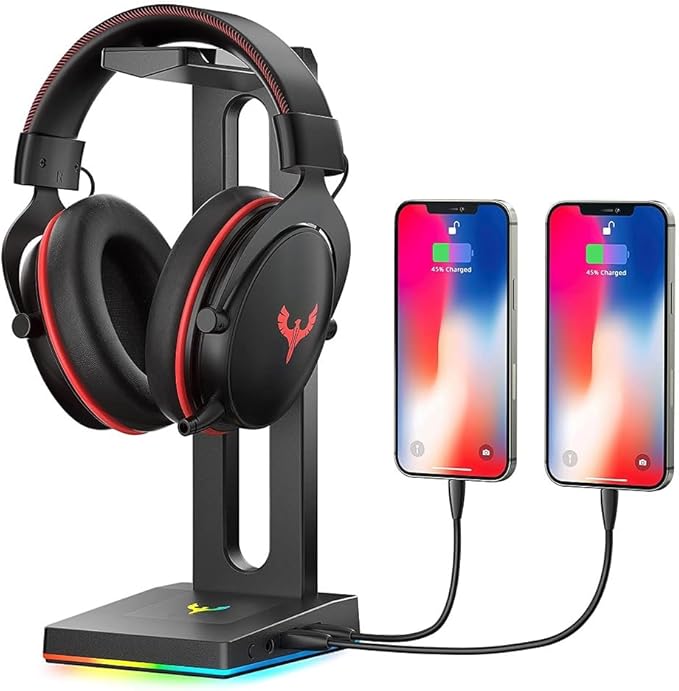 Suporte de fone de ouvido Blade Hawks com iluminação RGB e portas USB