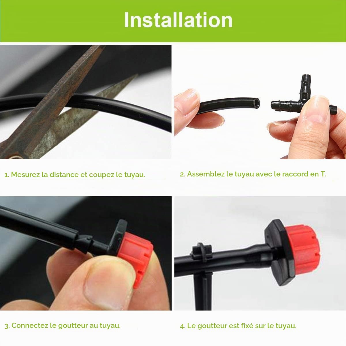 Suinga Tuyau PE-LD 100 m x 16 mm. Tuyau d'arrosage + 100 GOUTTEURS réglables de 0 à 70 l/h, noir