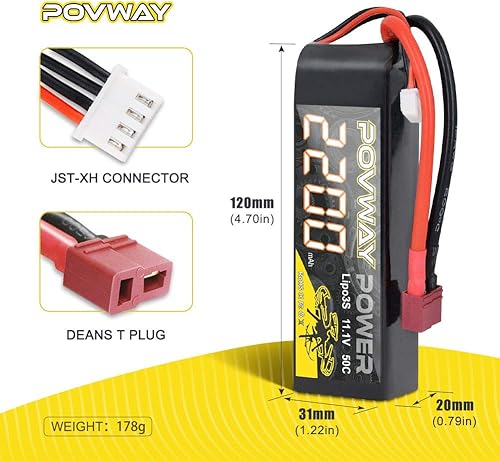 Miniatura 2 de 3S 2200mAh LiPo Batería POVWAY 11.1 V 50C RC Batería con enchufe T Compatible RC Avión, Helicóptero RC, Dron, etc.