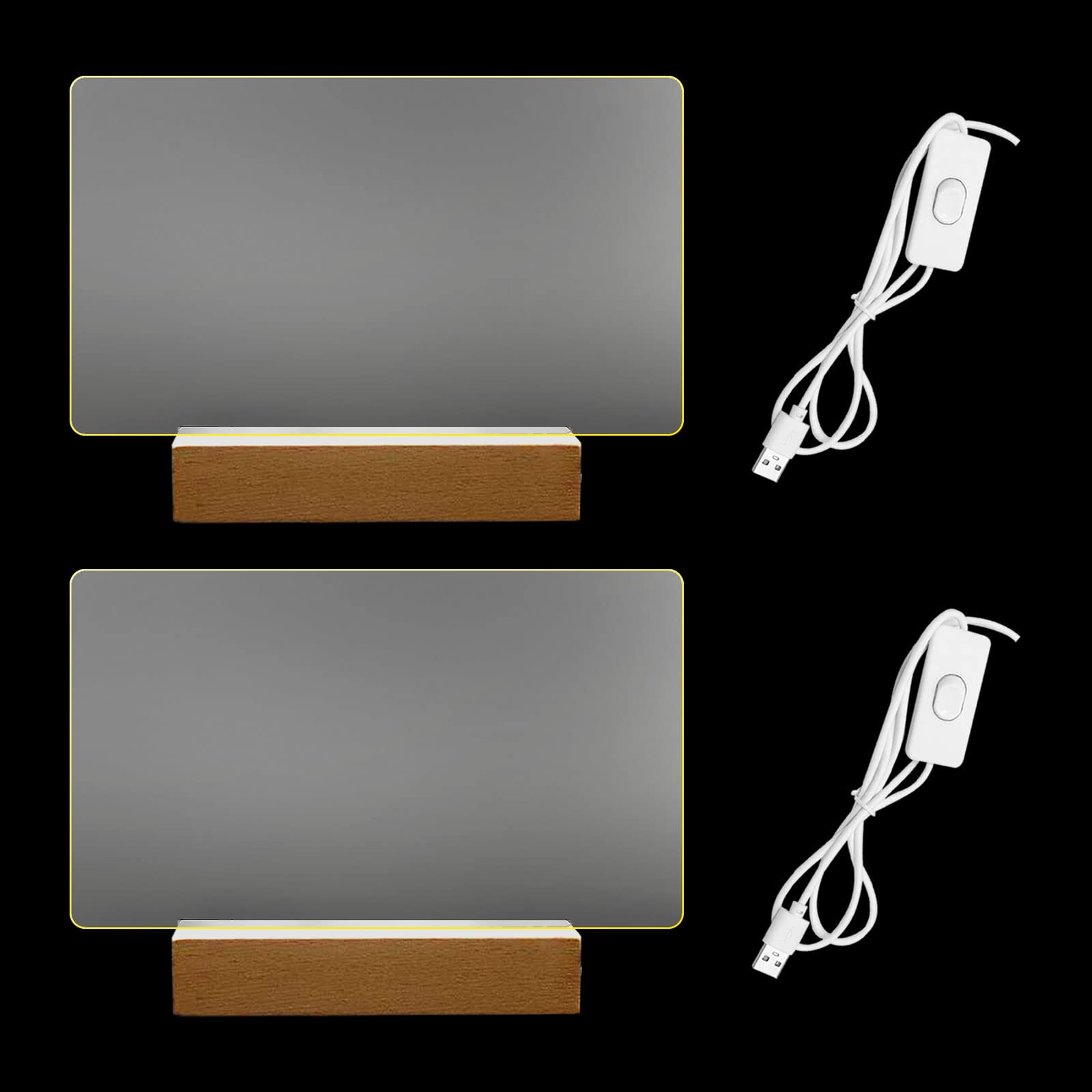 CDIYTOOL LED Lights Display Base, 2 Pack Wooden Lighted USB LED Light Base Stand Desktop Display Base With 2PCS Acrylic Sheets For DIY Acrylic Plate (Warm Light-1