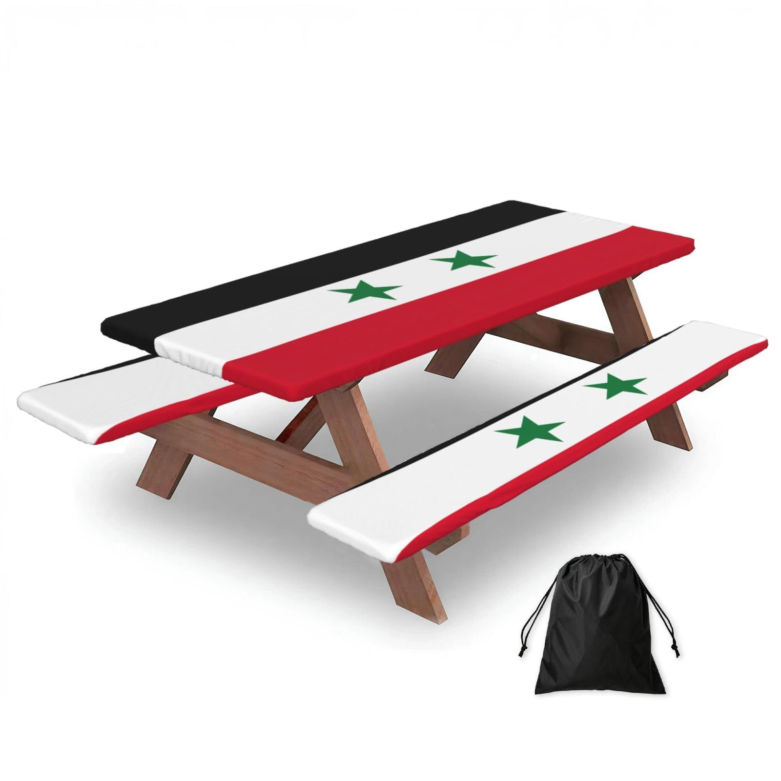 AYYQWE Flag Of The Syrian Arab Republic Print Picnic Table Bench Cover Outdoor Garden Party Decor Daily Accessory Gift