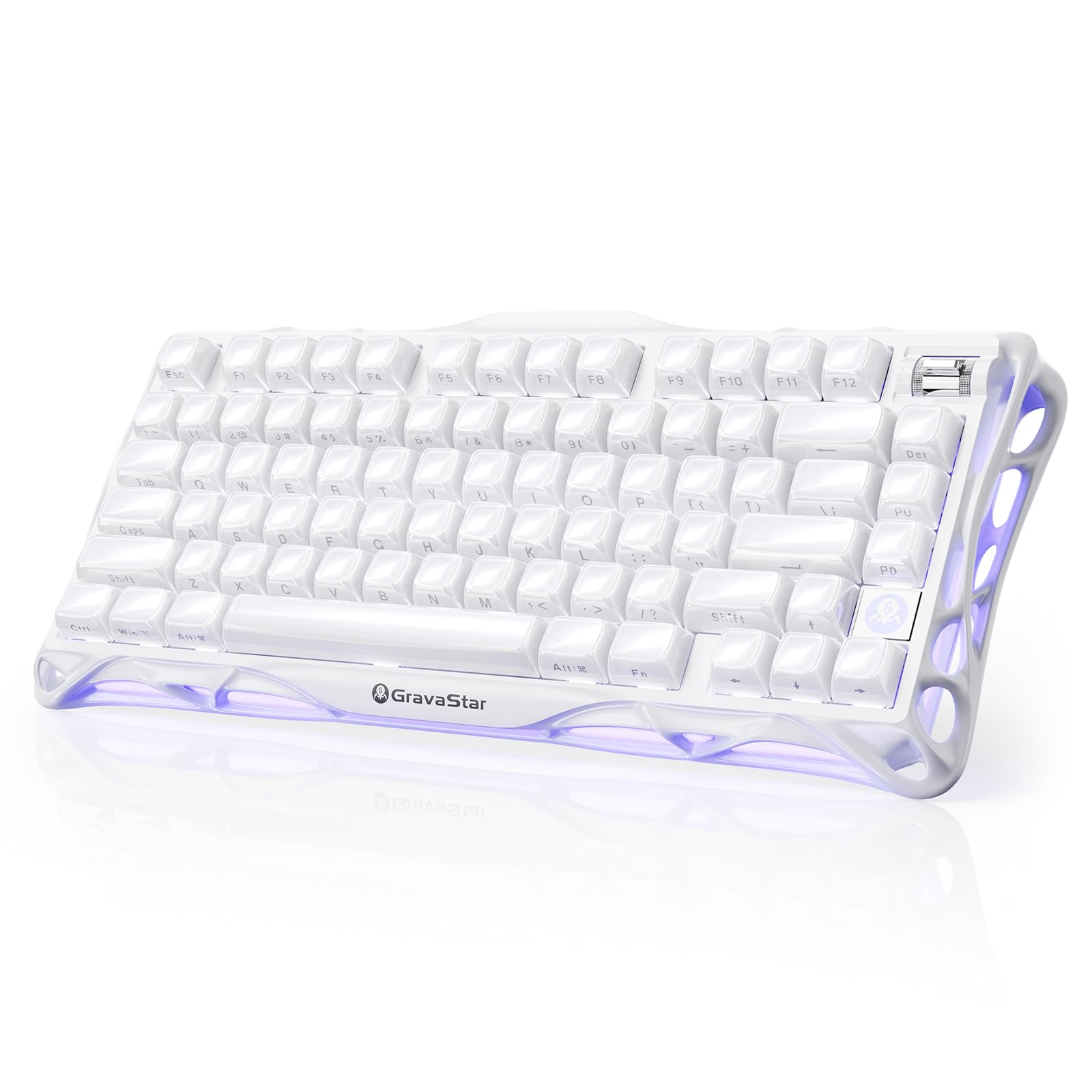 GravaStar Mercury K1 Teclado Mecánico Gaming con Marco de Aluminio, 75% Inalámbrico, Teclado para Juegos, Intercambiable en Caliente, Gasket, Teclado RGB Trimodo, Teclas PBT,QWERTY -Blanco