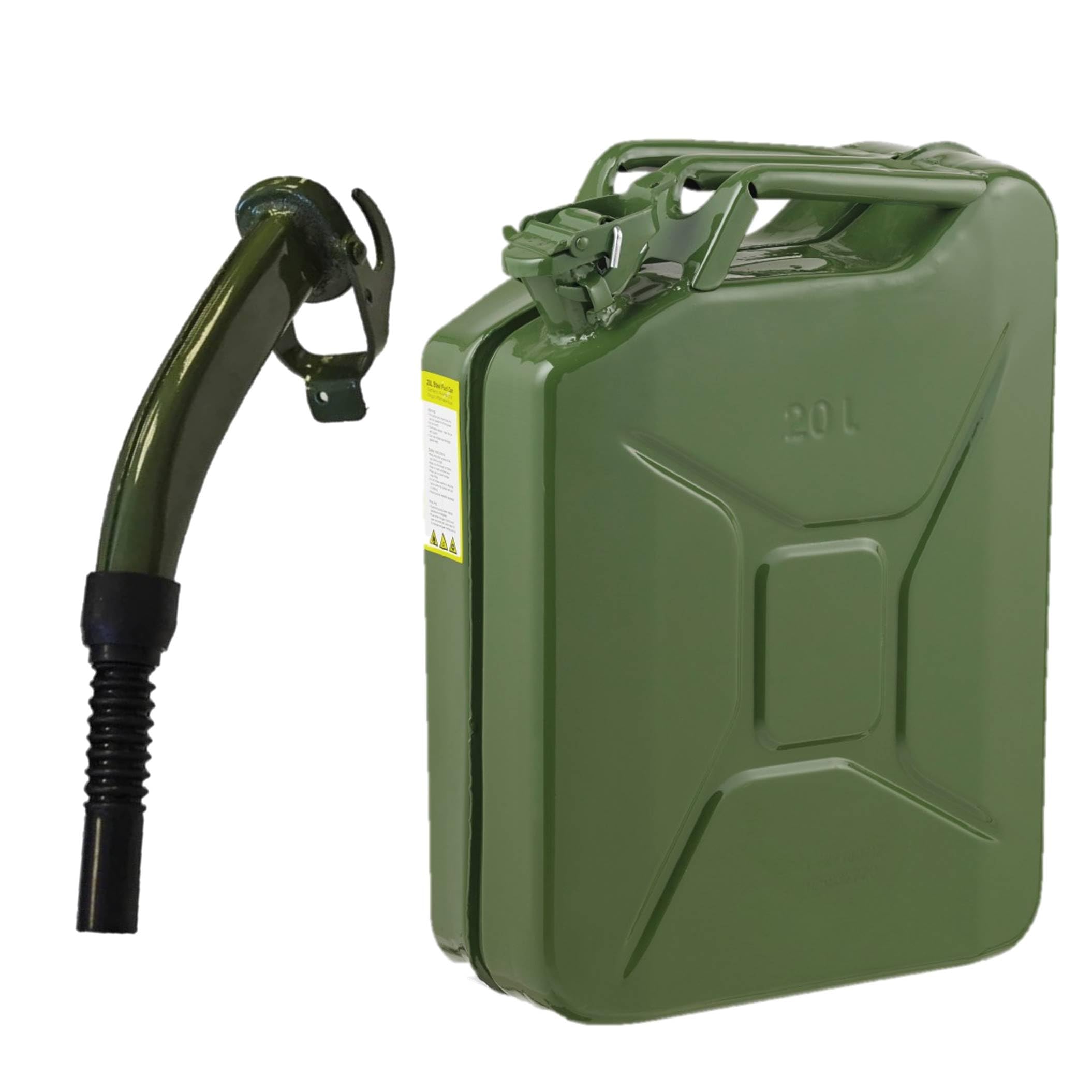 20L Heavy Duty Jerry Can - Dark Green Metal Spout - UN Certified Fuel Container