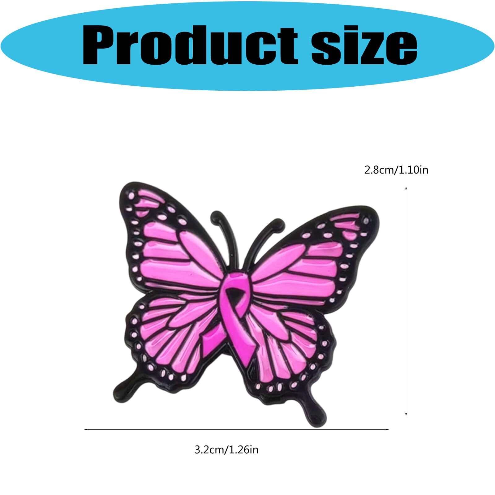 Elegante broche de mariposa de aleación Zn para educación sobre el cáncer de mama con imperdible de mariposa
