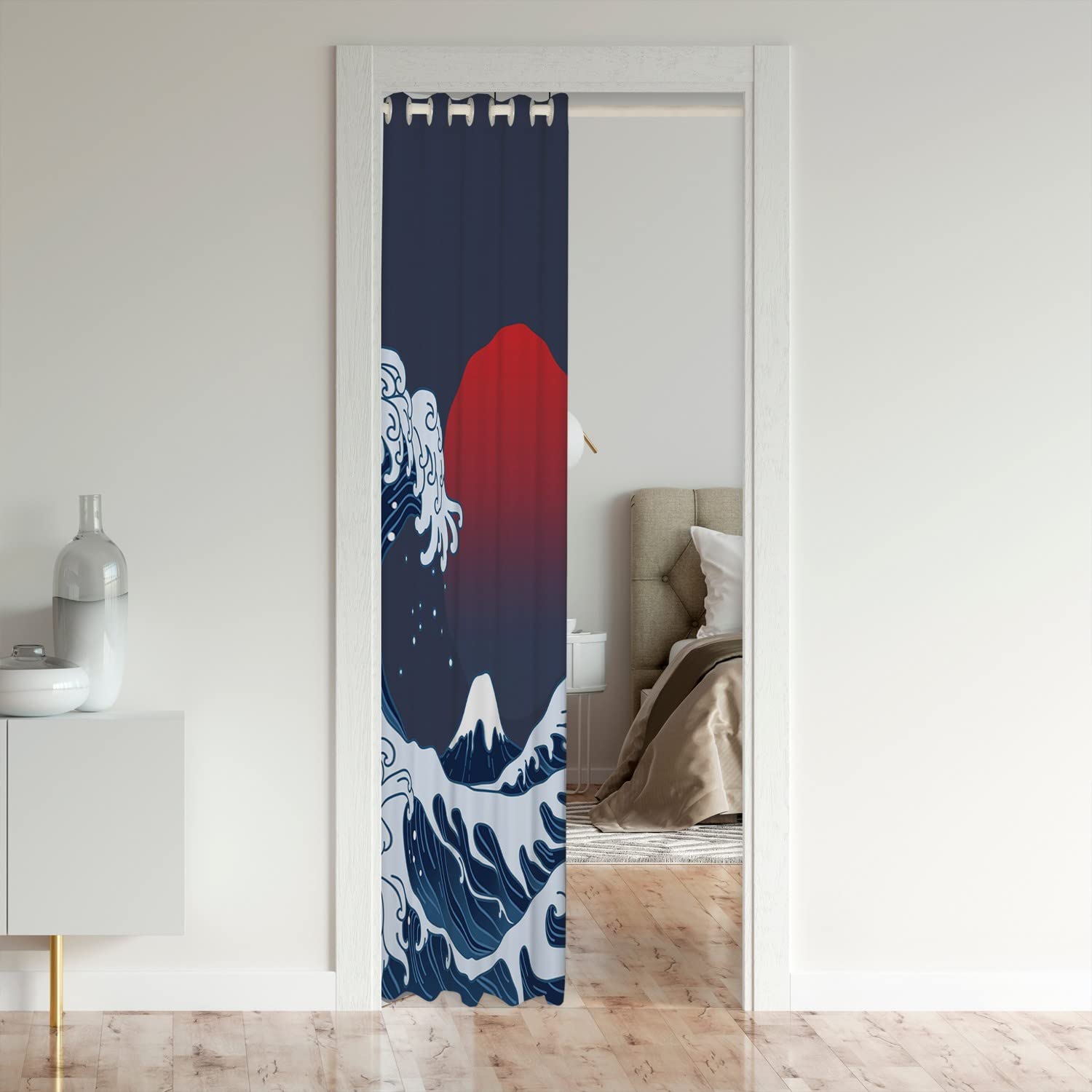 Japanese Wave Door Curtain for Doorway 86x203cmOcean Wave Sunset Window Treatments Home Decor Sea Waves Room Divider Curtain Cover Sea Wave Theme Room Divider Curtain Cover Living Room Bedroom - Image 3