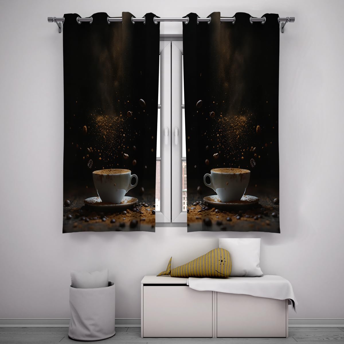 Zasłony zaciemniające z nadrukiem kawy popołudniowa herbata kubek do kawy izolowane termicznie zasłony okienne do drzwi przesuwnych patio 2 panele B140 x H240 cm