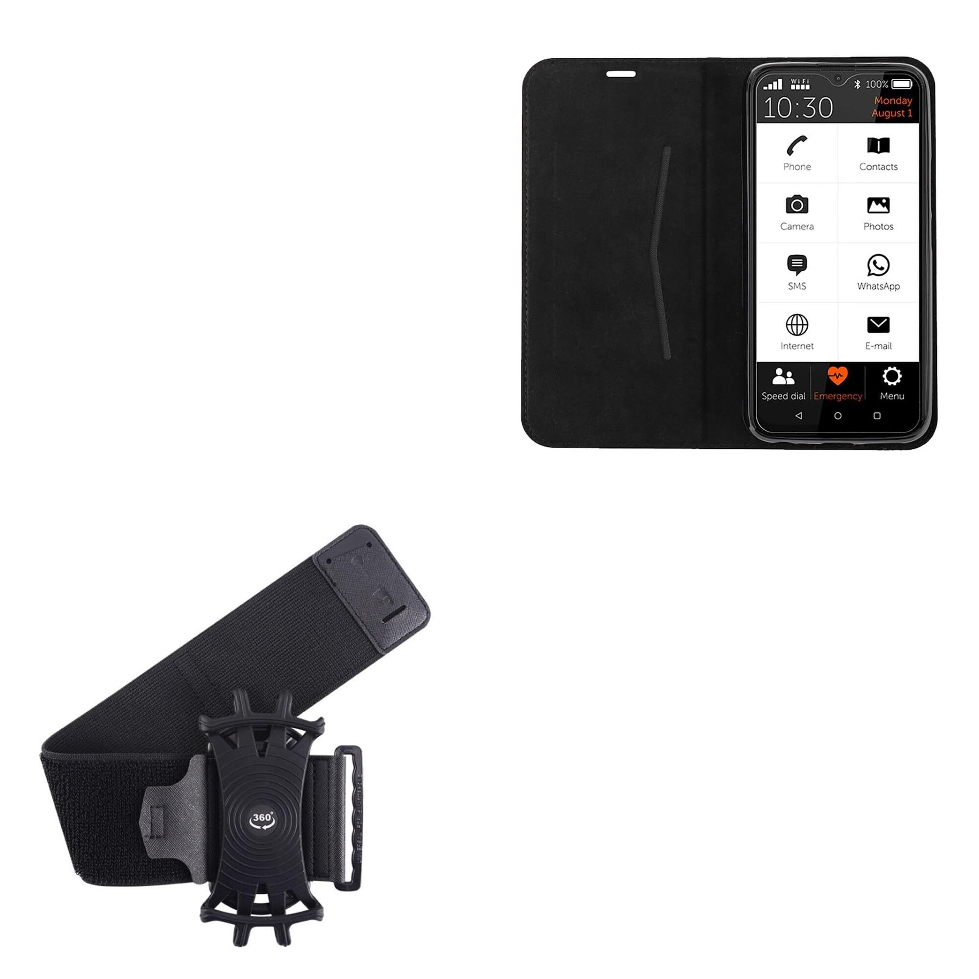 BoxWave Holster Compatible with Gigaset GS5 Senior - ActiveStretch Sport Armband, Adjustable Armband for Workout and Running - Jet Black