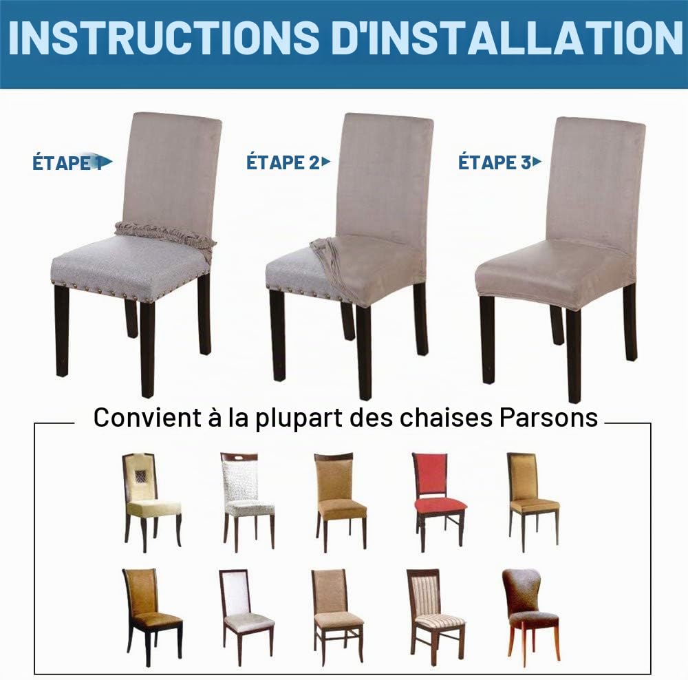 LINGKY Housse De Chaise De Salle à Manger en Daim Housse De Chaise en Velours pour Salle à Manger, Protecteur De Chaise à Dossier Haut Amovible Extensible Doux Hydrofuge (Taupe,Set of 6)