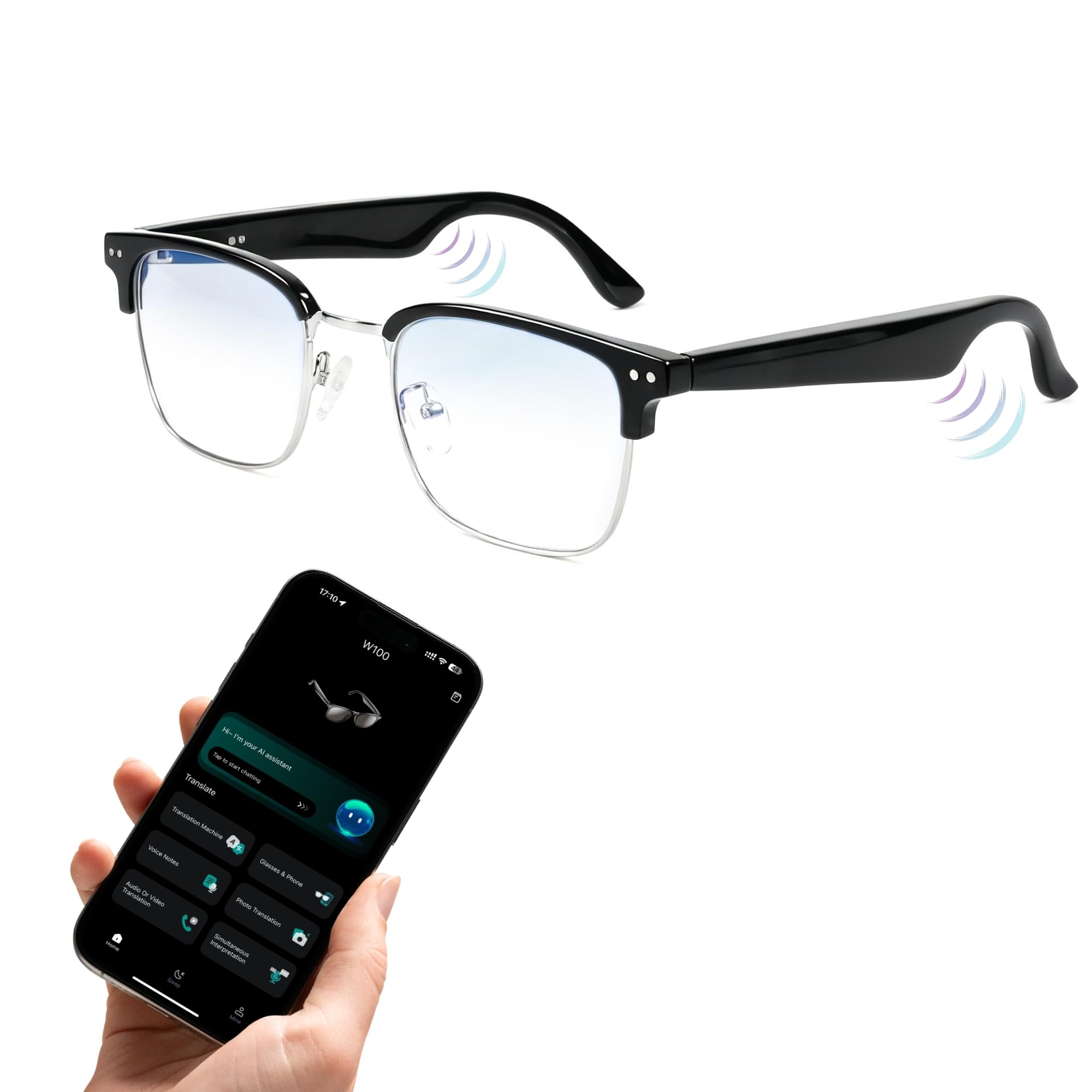 AI Smart Glasses with Camera, Bluetooth Real-time Translation Glasses with 164 Languages, Wireless Music & Calls, Voice Control, Lightweight & IP67 Waterproof for Men Women Travel Meetings-image-49