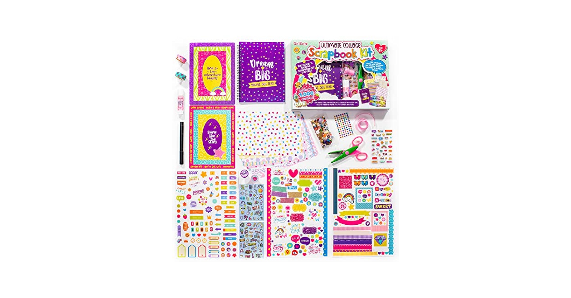 Kit Scrapbook Per Bambine GirlZone - 40 Pagine, Adesivi, Stickers, Nastro Washi, Ideale Regalo